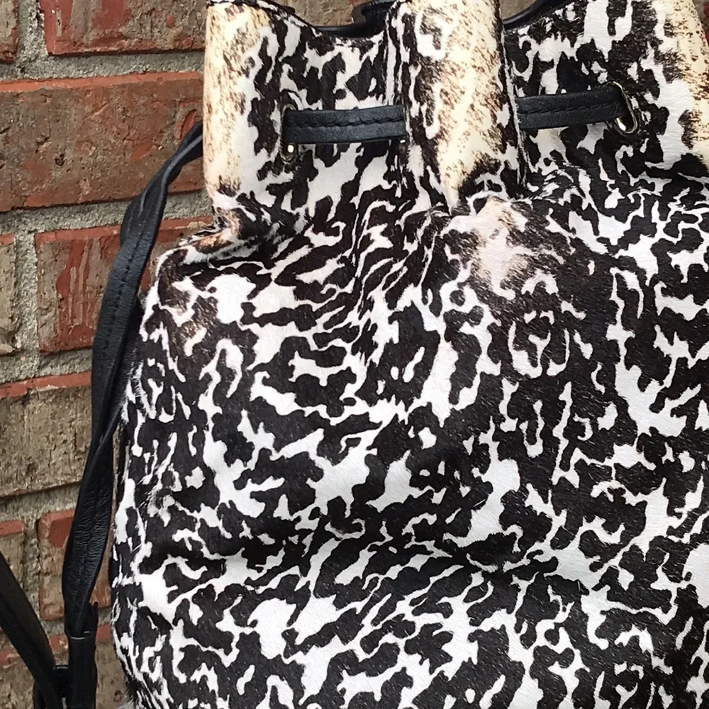 TORY BURCH Distressed Animal Print Dyed Haircalf Fur Bucket Purse